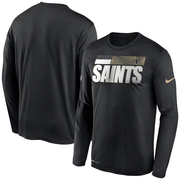 Men's New Orleans Saints 2020 Black Sideline Impact Legend Performance Long Sleeve NFL T-Shirt